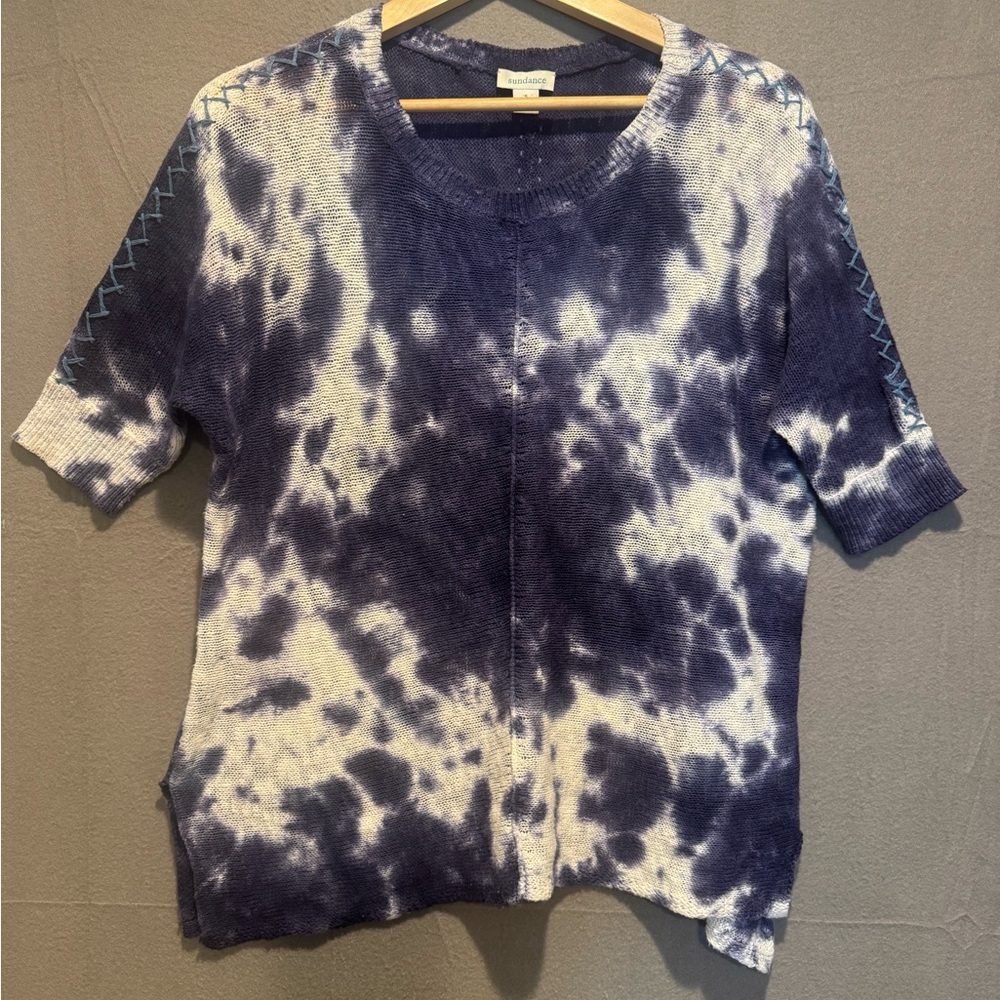 Sundance Navy and Cream Tie-Dye Short Sleeve sweater